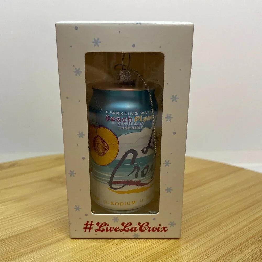 Lacroix Beach Plum Blue White Christmas Ornament Sparkling Water Can Holiday